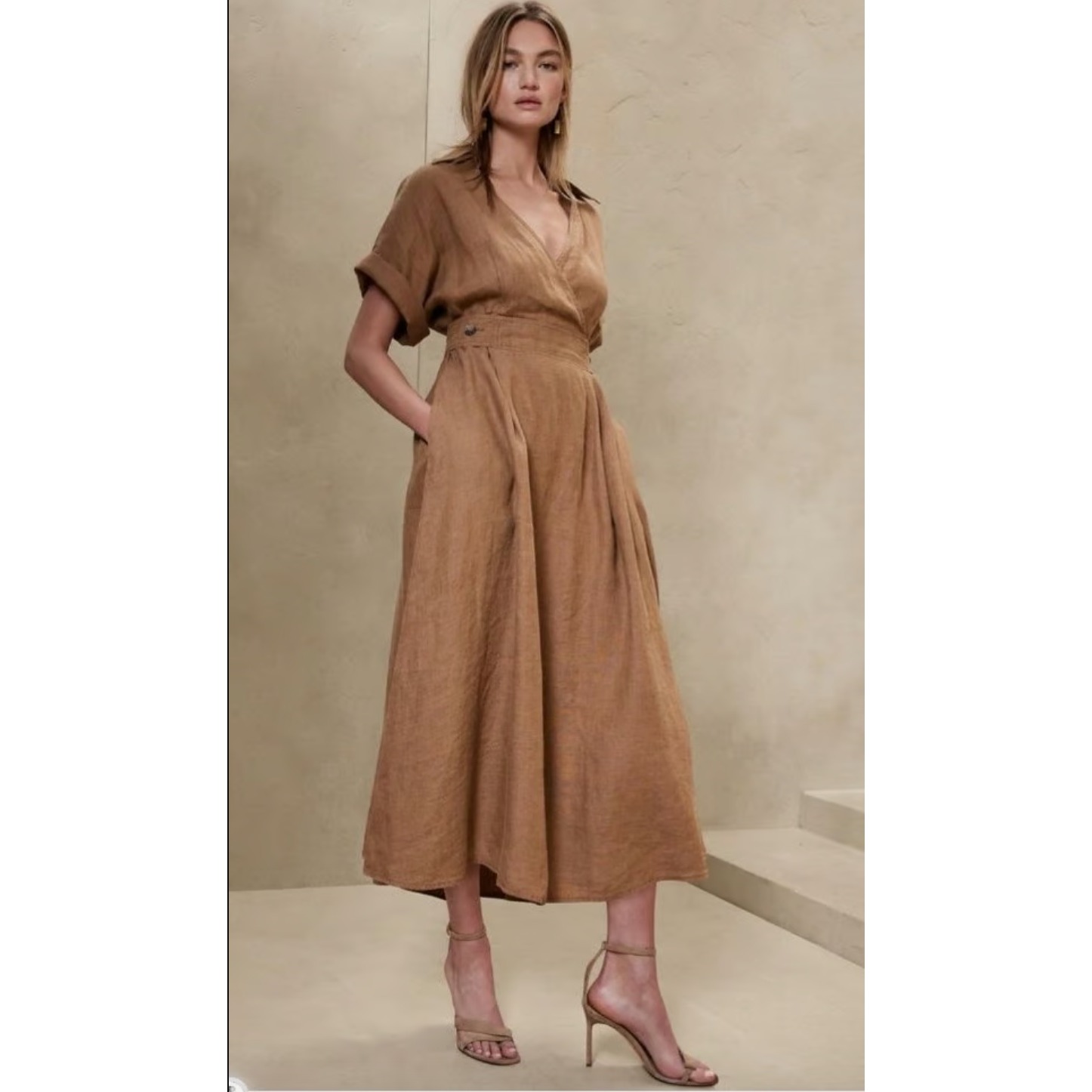 Banana Republic Brown V-Neck Midi Dress